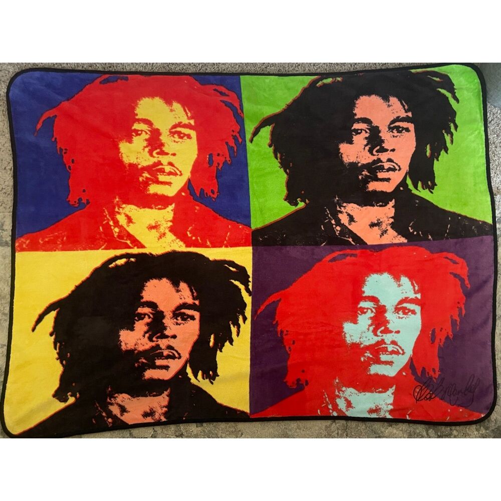 Vintage 2006 Bob Marley Warhol Pop Art Fleece Throw Blanket 50x56 Y2K